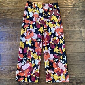 Anthropologie Maeve The Colette Cropped Wide-Leg Pants Floral Mod 31 Linen Blend